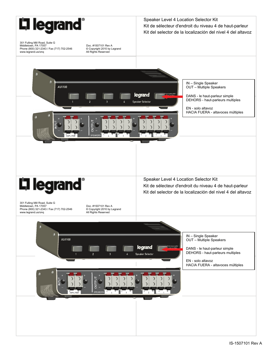 Legrand AU1100 User Manual | Page 2 / 2