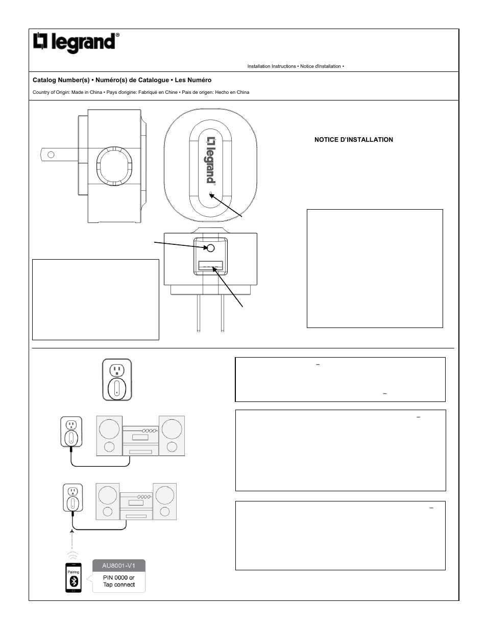 Legrand AU8001-V1 User Manual | 2 pages