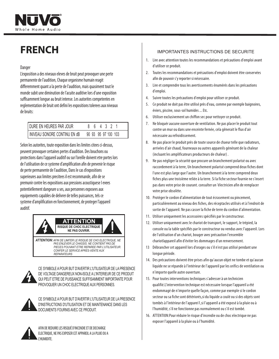 French, Attention | Legrand NV-D2120 User Manual | Page 4 / 16