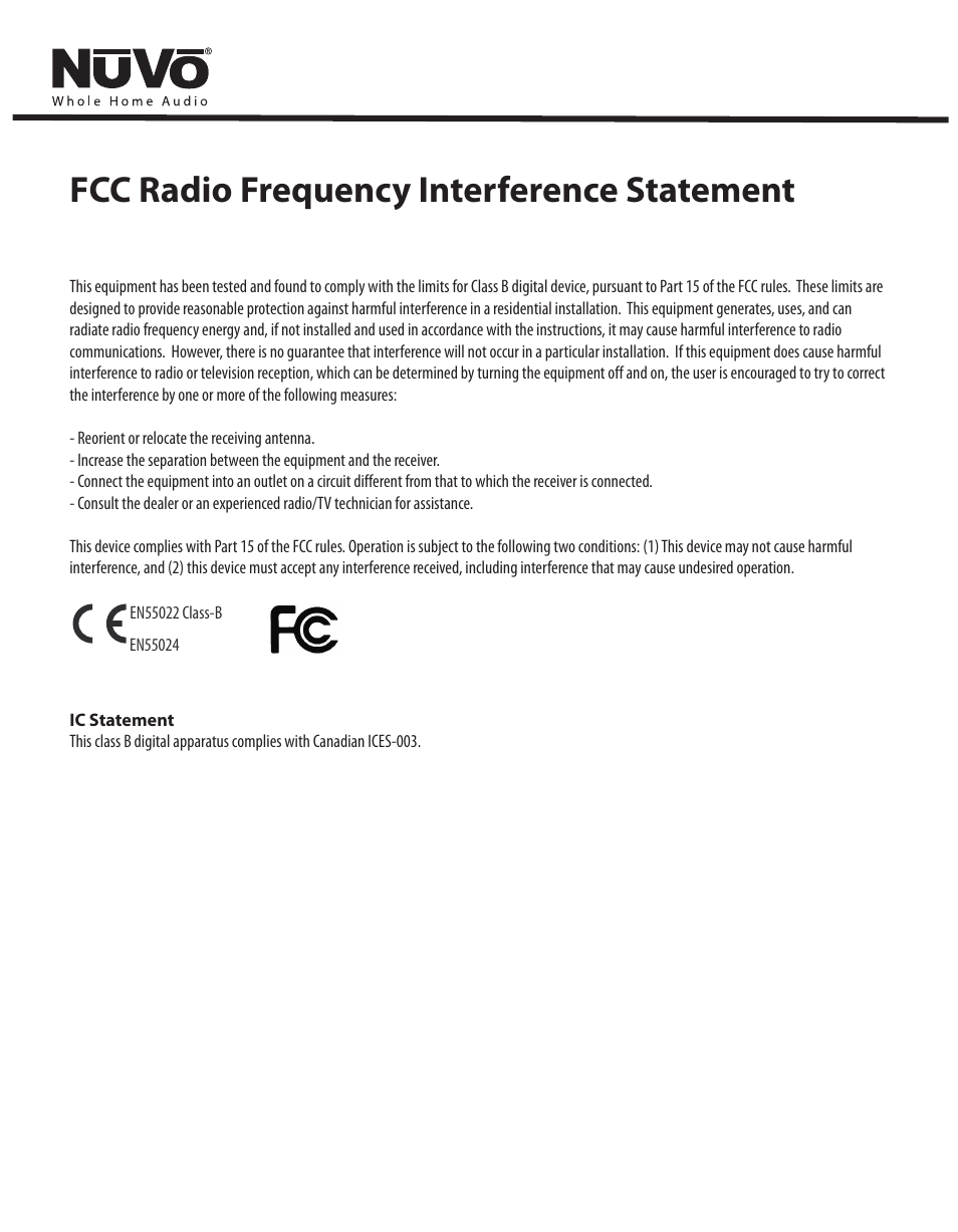 Fcc radio frequency interference statement | Legrand NV-D2120 User Manual | Page 5 / 16