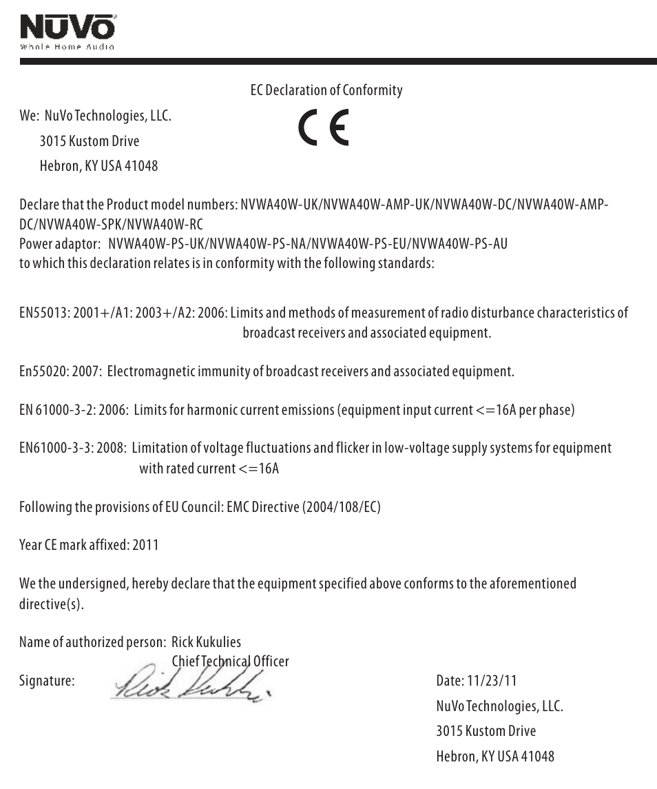 Ec declaration | Legrand NV-WA40W User Manual | Page 13 / 16