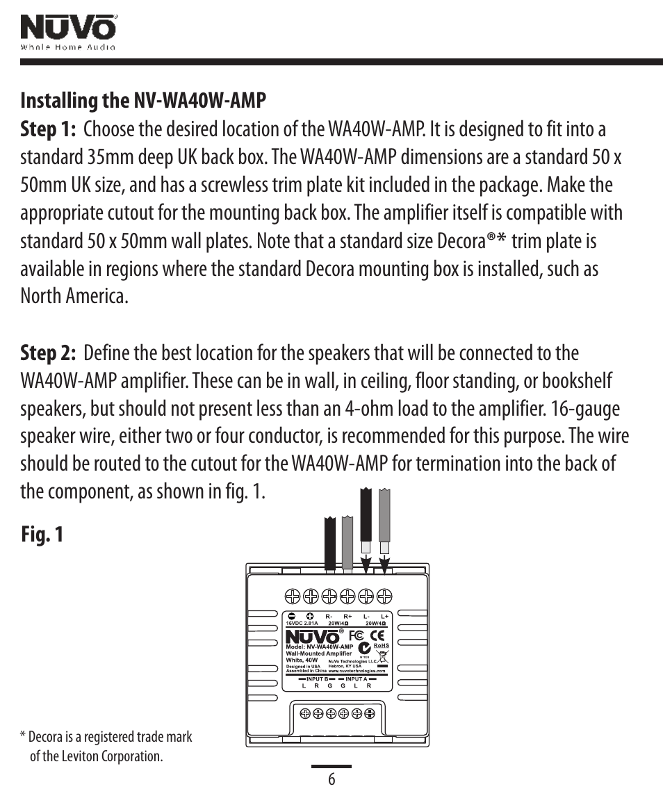 Speaker connection | Legrand NV-WA40W User Manual | Page 7 / 16