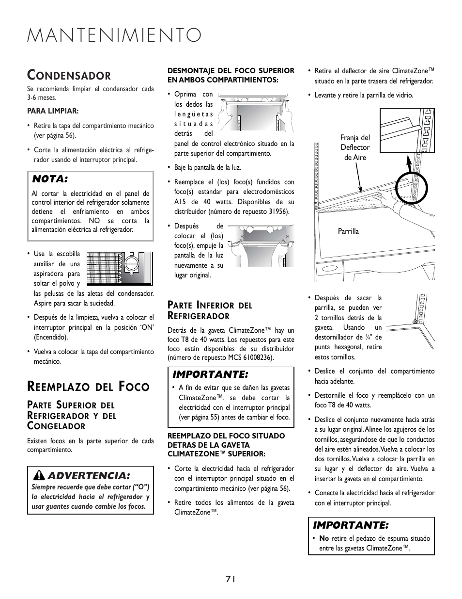 Advertencia, Nota, Importante | Cuno 111405-1 User Manual | Page 72 / 80