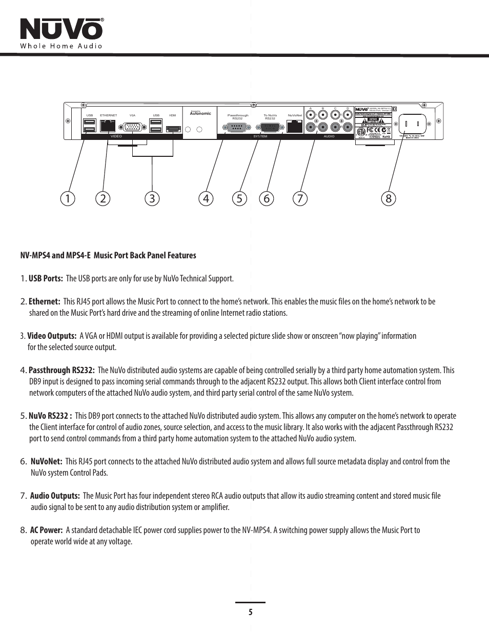 Back panel callouts | Legrand NV-MPS4V2 User Manual | Page 9 / 28