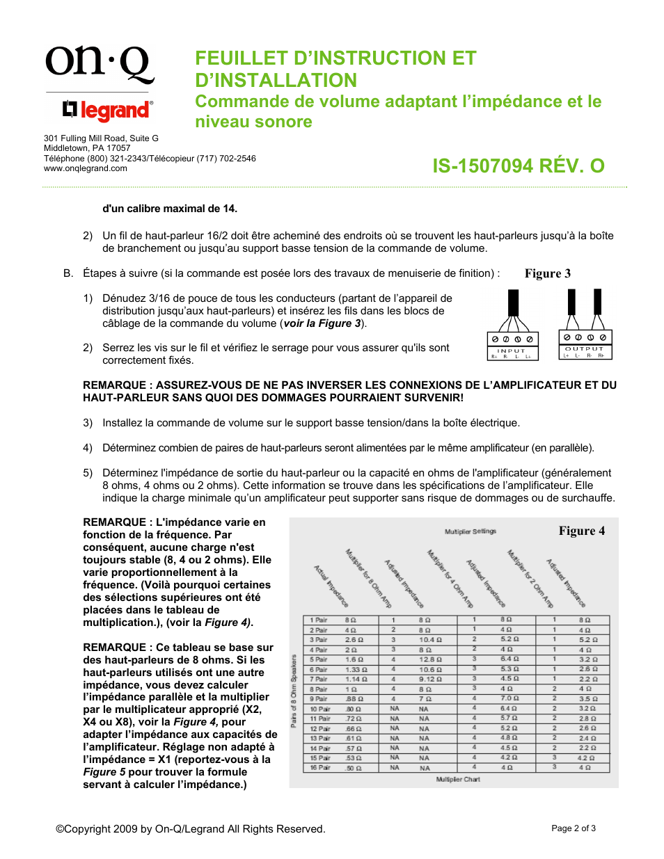 Feuillet d’instruction et d’installation | Legrand AU0100-WHLA-V1 User Manual | Page 5 / 9