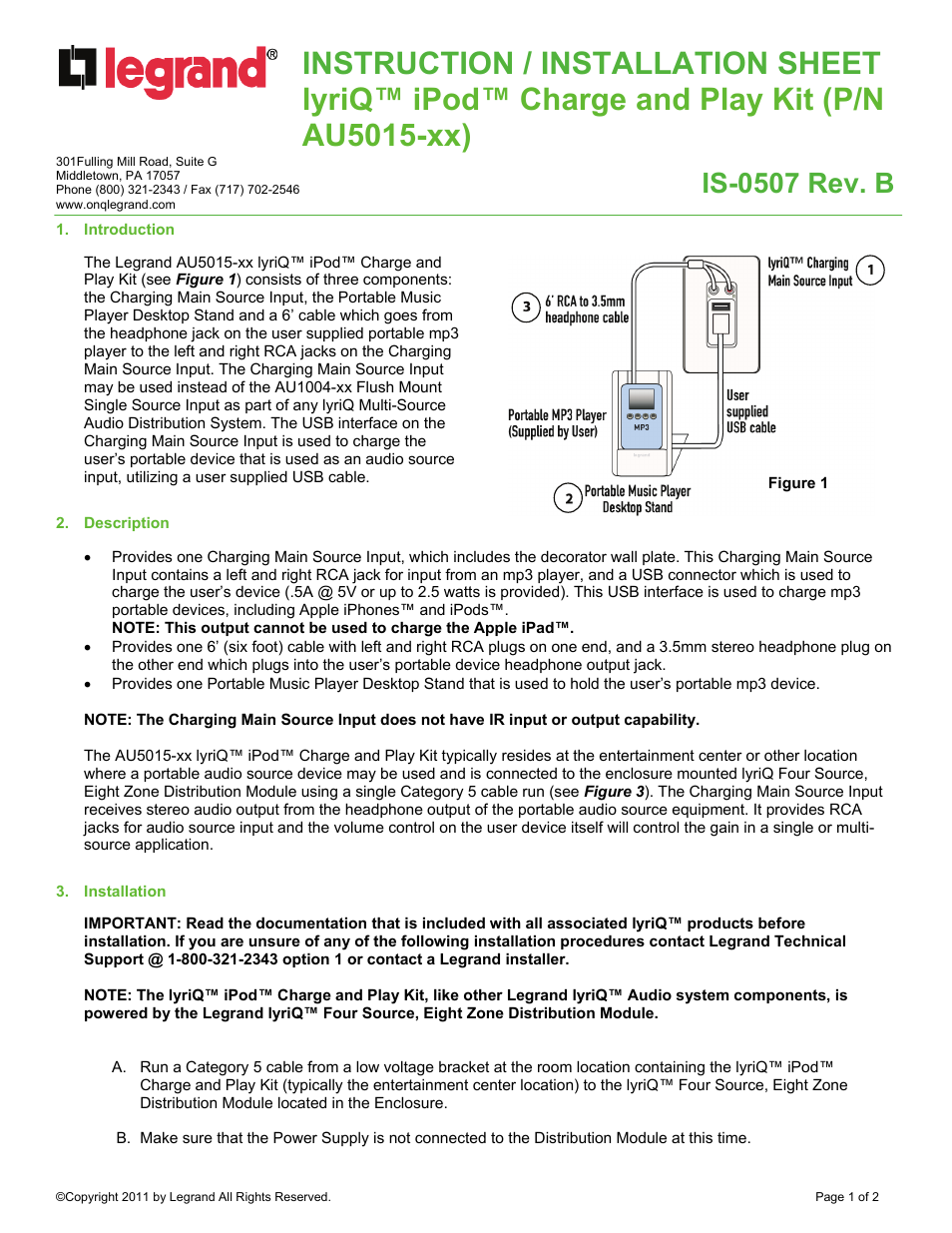 Legrand AU5015-WH User Manual | 2 pages