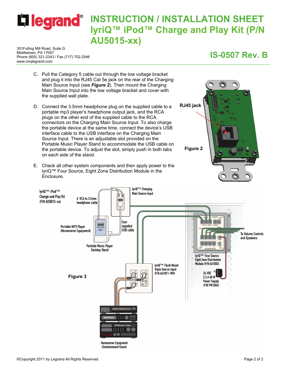 Is-0507 rev. b | Legrand AU5015-WH User Manual | Page 2 / 2