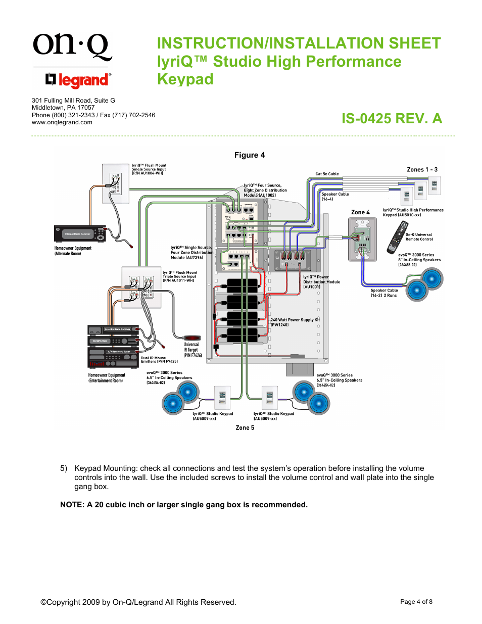 Is-0425 rev. a | Legrand AU5010-XX User Manual | Page 4 / 8