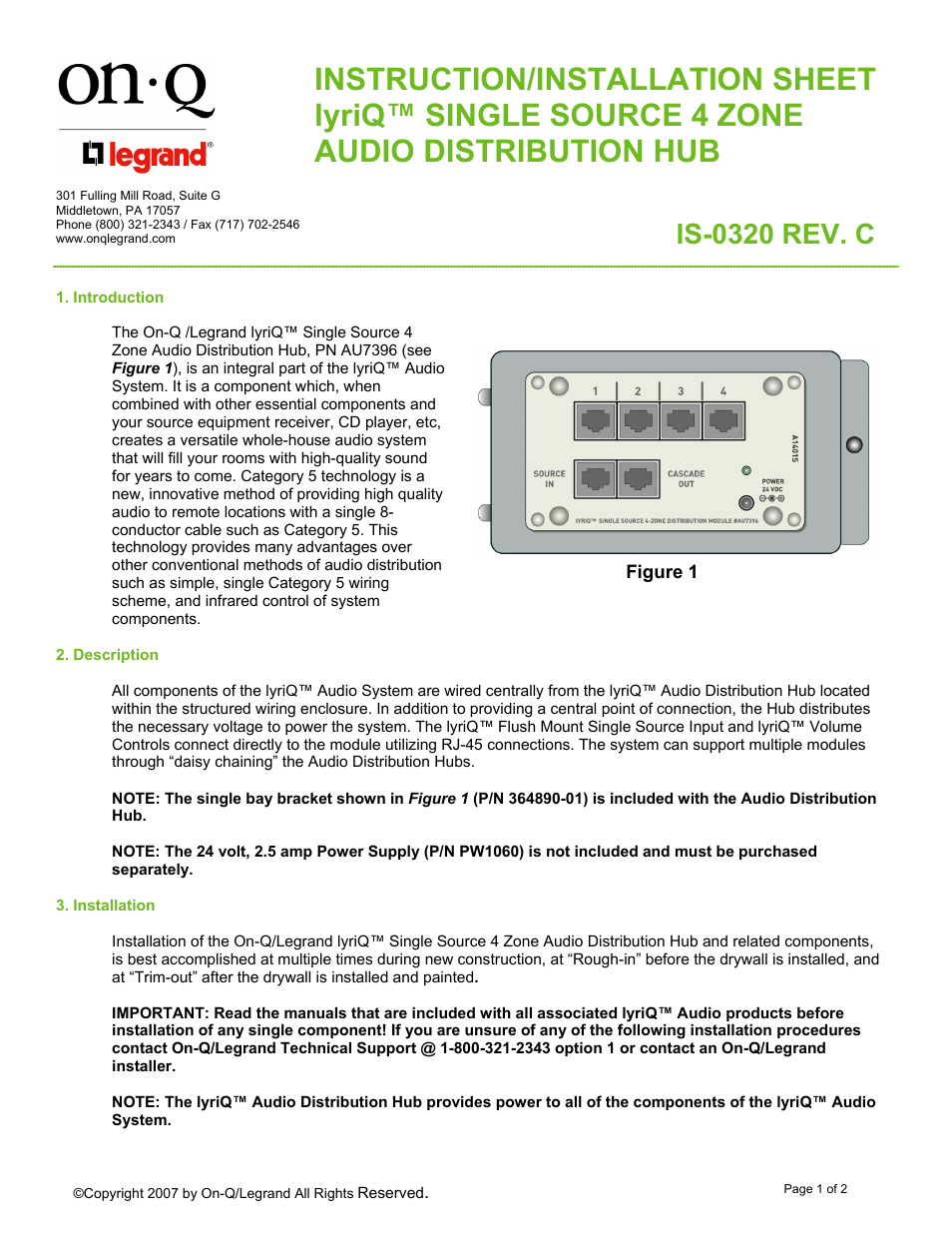 Legrand AU7396 User Manual | 2 pages