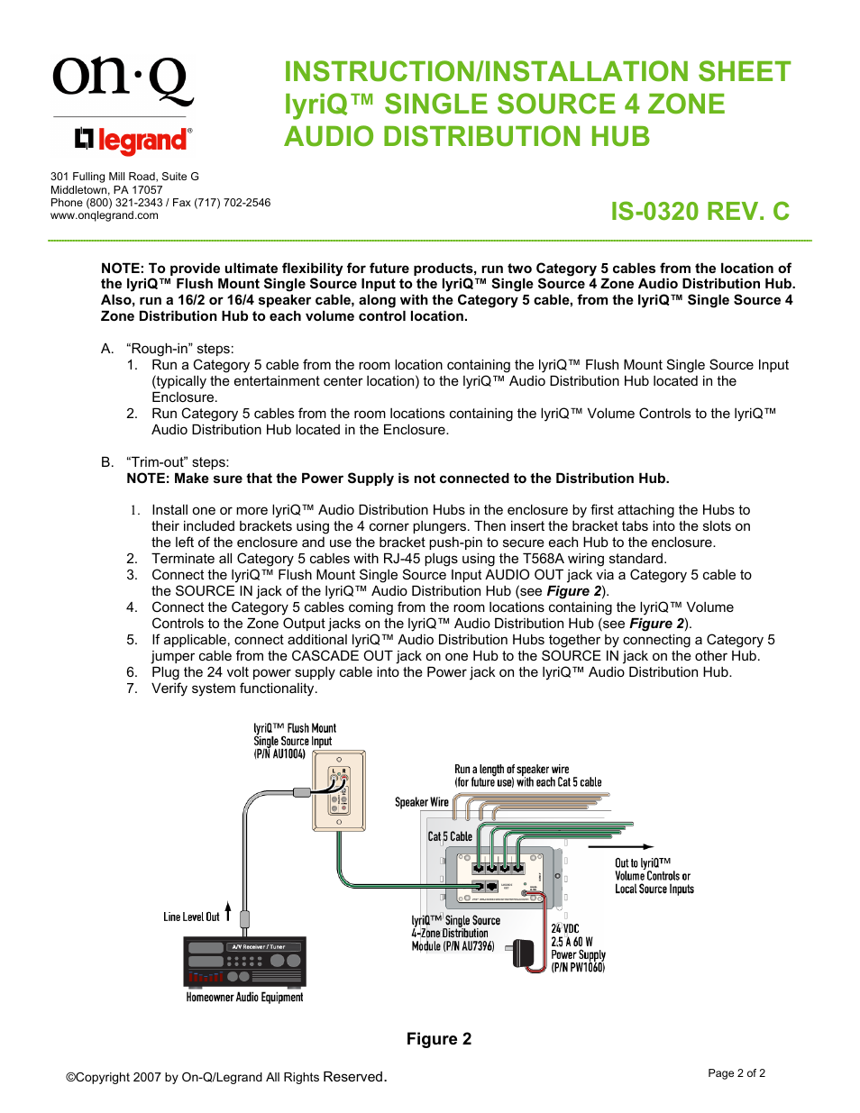 Is-0320 rev. c | Legrand AU7396 User Manual | Page 2 / 2