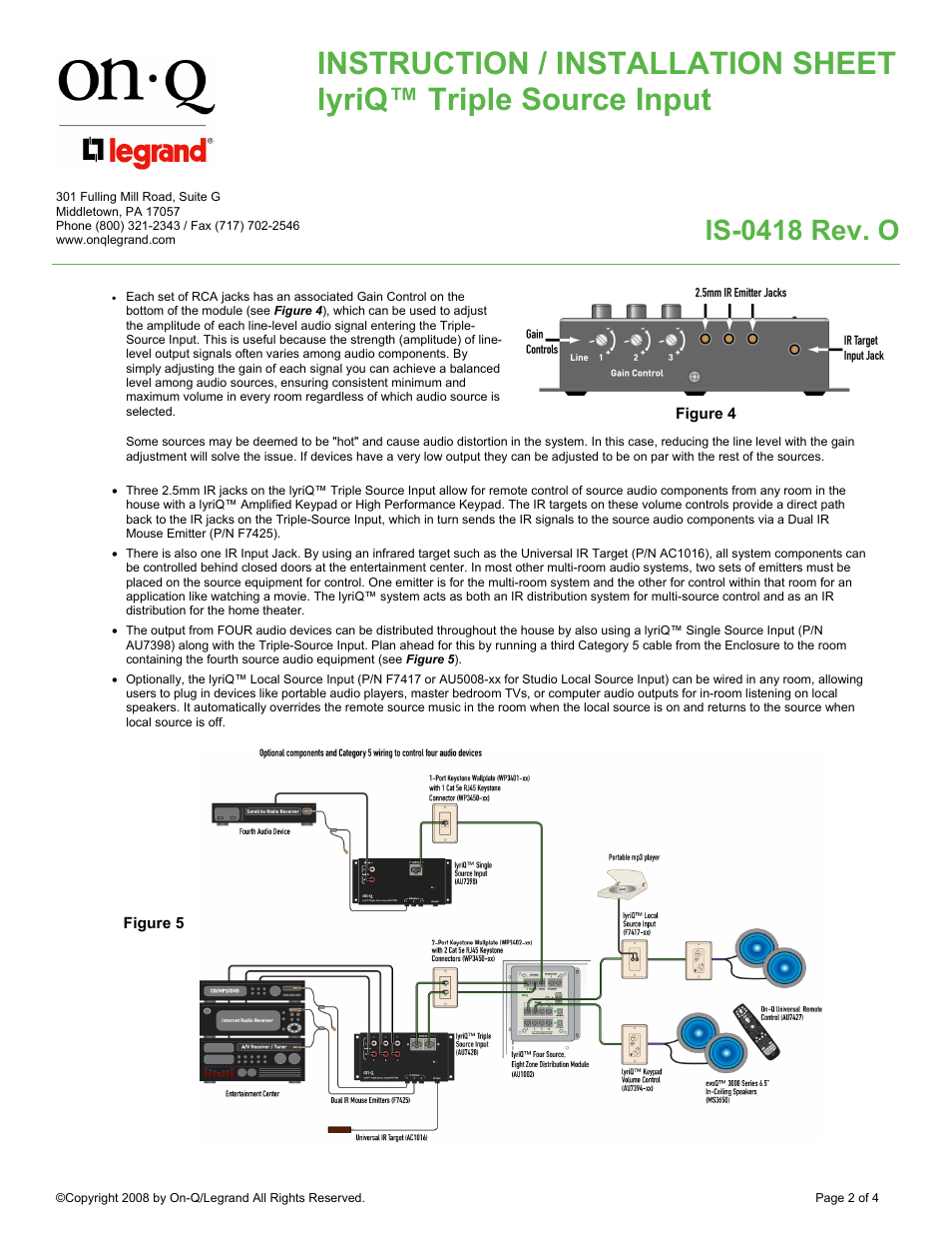 Is-0418 rev. o | Legrand AU7428 User Manual | Page 2 / 4