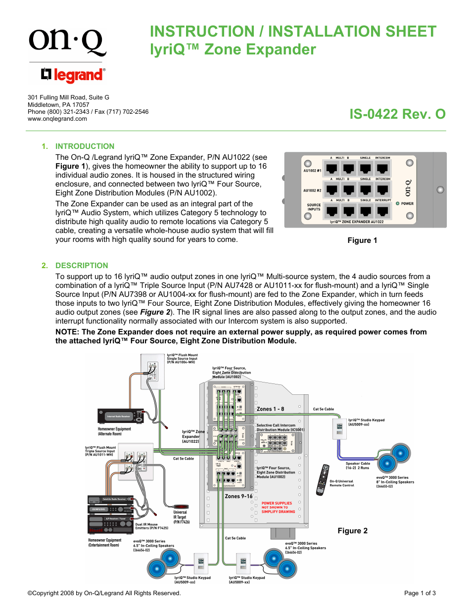 Legrand AU1022 User Manual | 3 pages