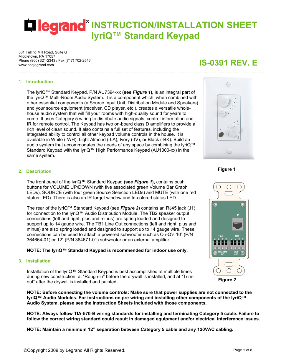 Legrand AU7394-XX User Manual | 8 pages