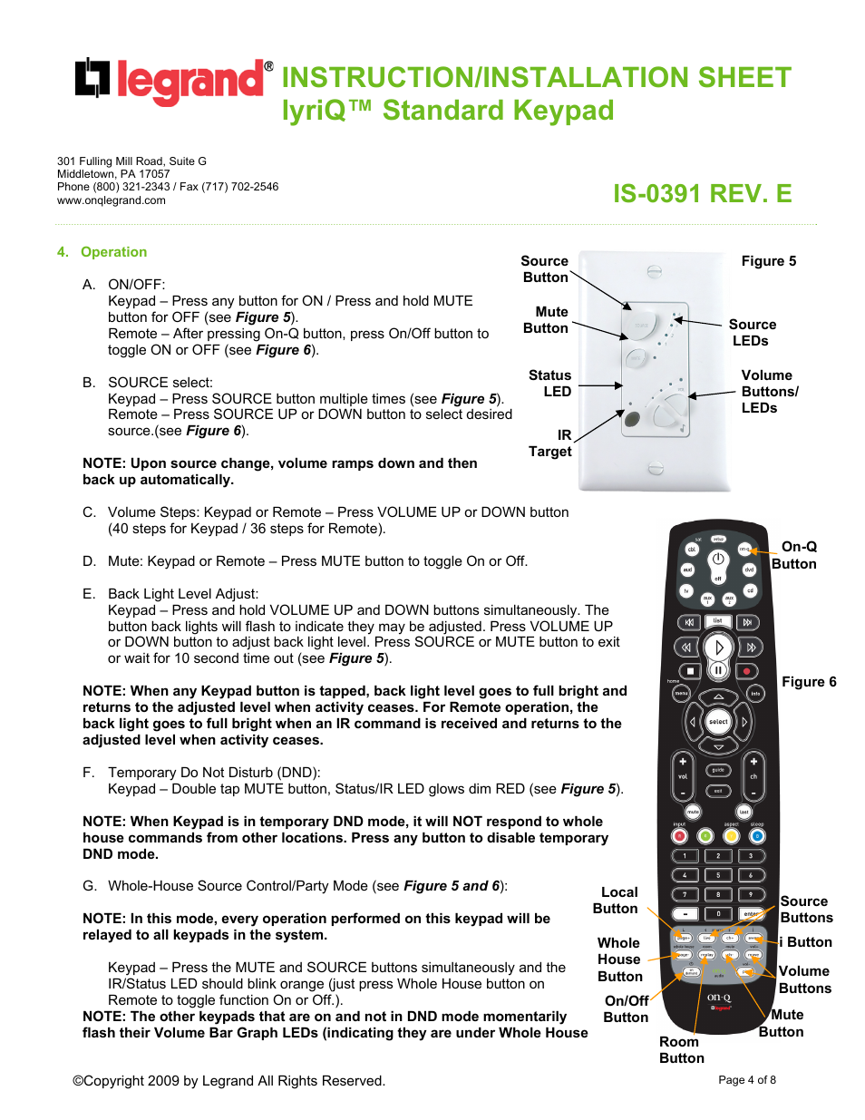 Is-0391 rev. e | Legrand AU7394-XX User Manual | Page 4 / 8