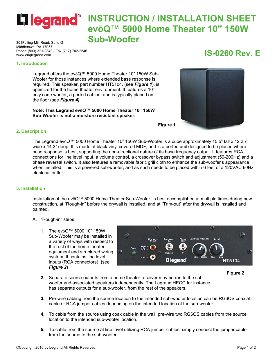 Legrand HT5104 User Manual | 2 pages