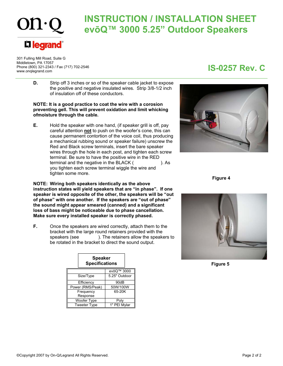 Is-0257 rev. c | Legrand MS3523-BK User Manual | Page 2 / 2