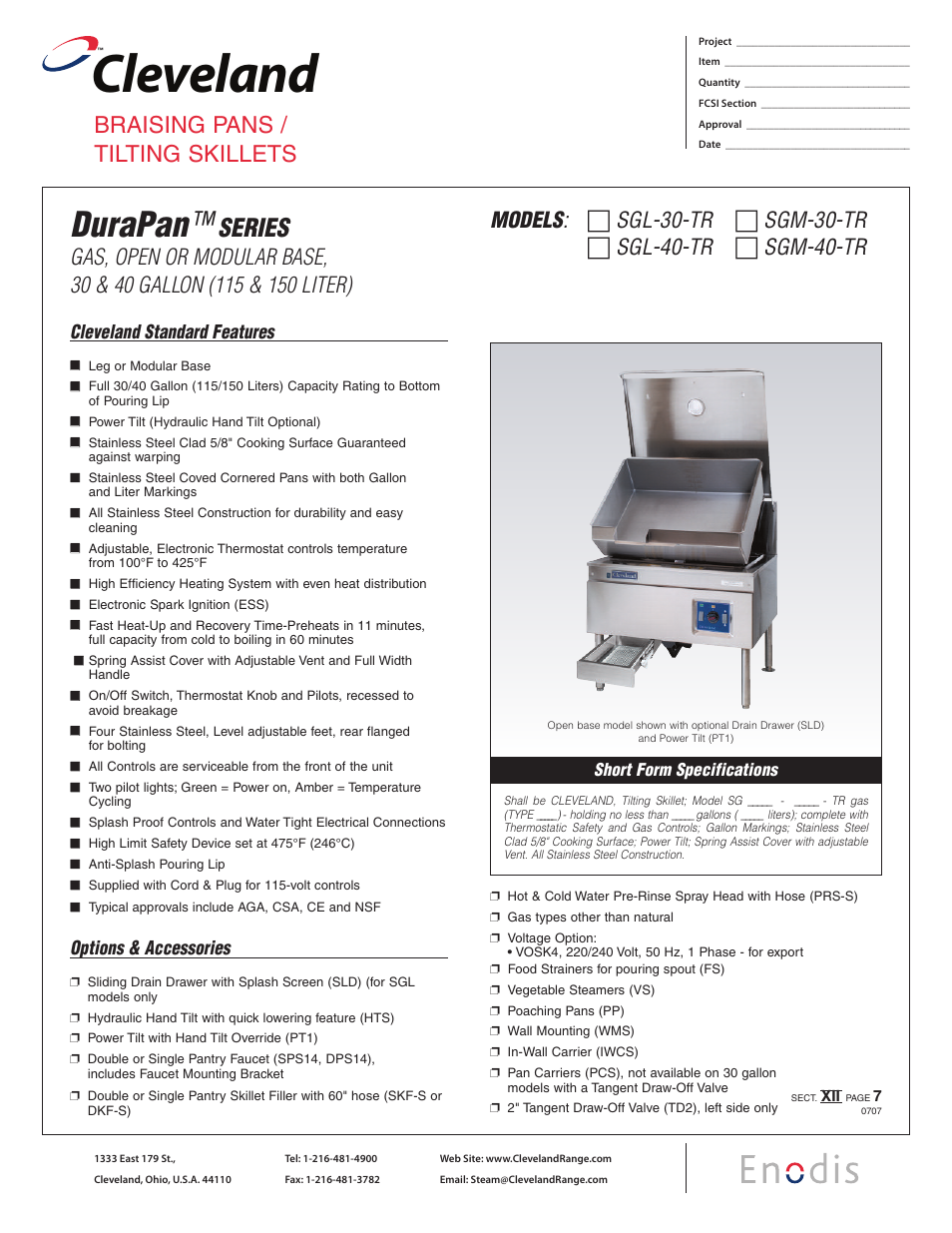 Cleveland Range Open Base & Modular Gas Skillet SGM-30-TR User Manual | 2 pages