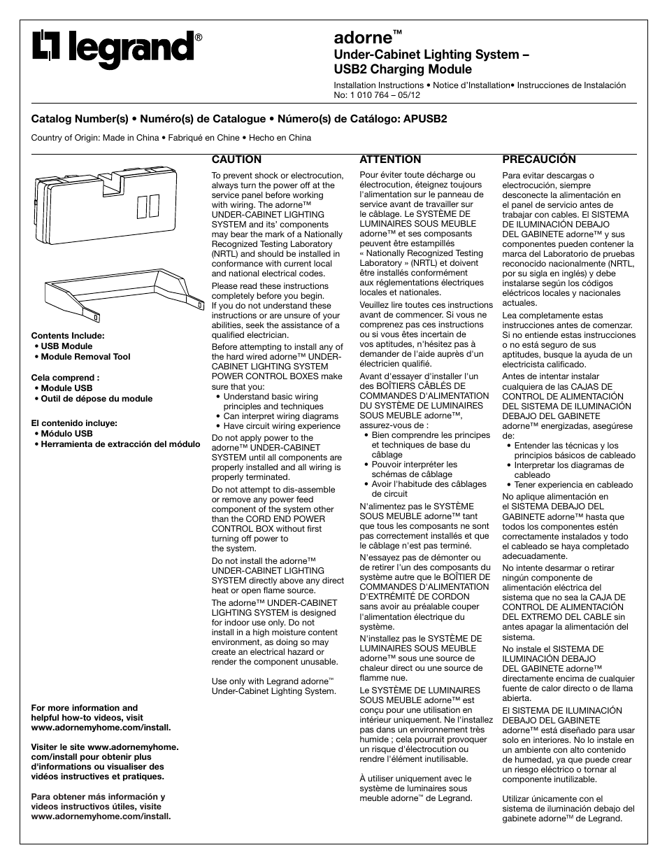 Legrand APUSB2 User Manual | 4 pages