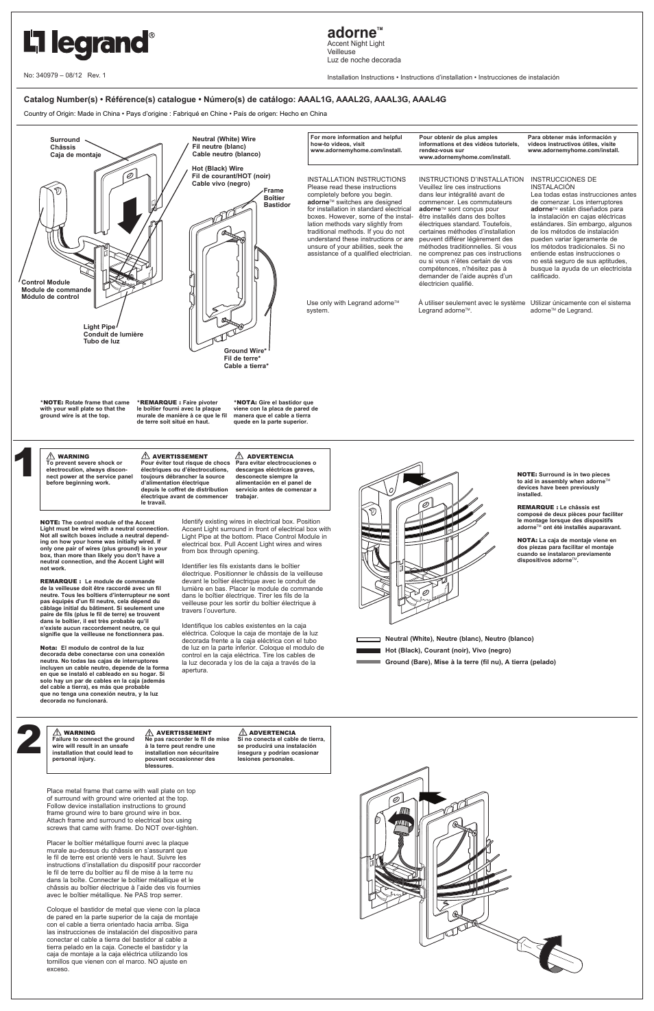 Legrand AAAL1G4 User Manual | 2 pages