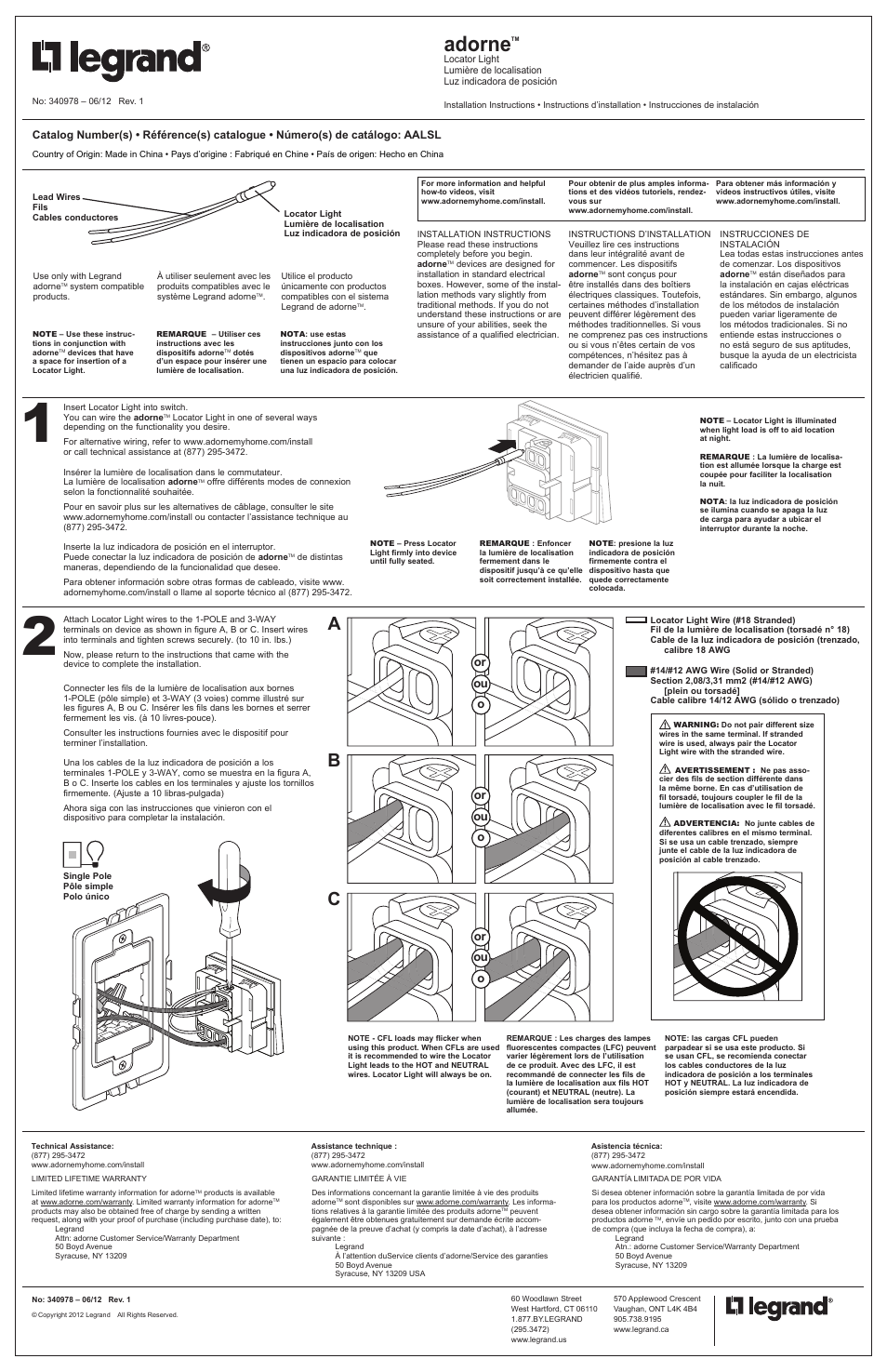 Legrand AALSL User Manual | 1 page