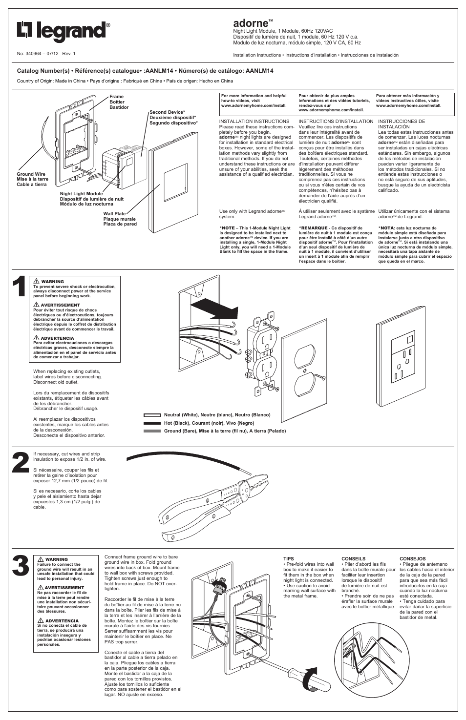 Legrand AANLM14 User Manual | 2 pages