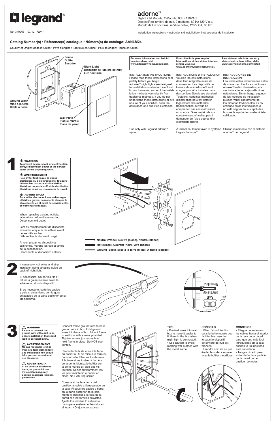 Legrand AANLM24 User Manual | 2 pages