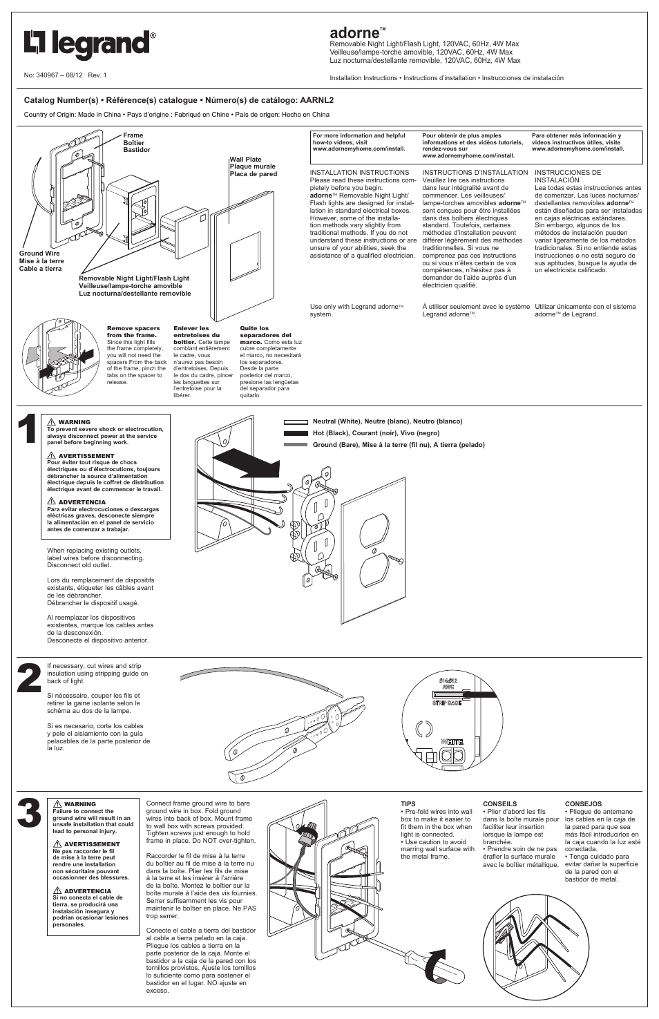 Legrand AARNL2 User Manual | 2 pages