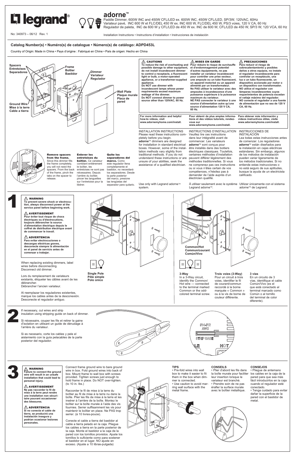 Legrand ADPD453L User Manual | 2 pages