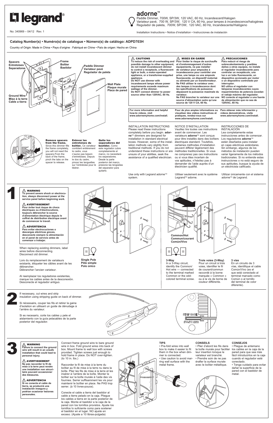 Legrand ADPD703H User Manual | 2 pages