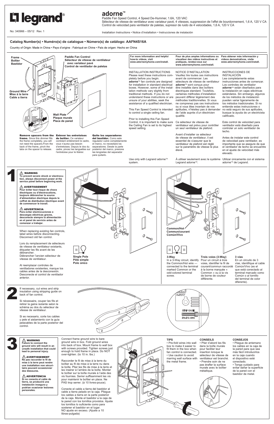 Legrand AAFN4S16A User Manual | 2 pages