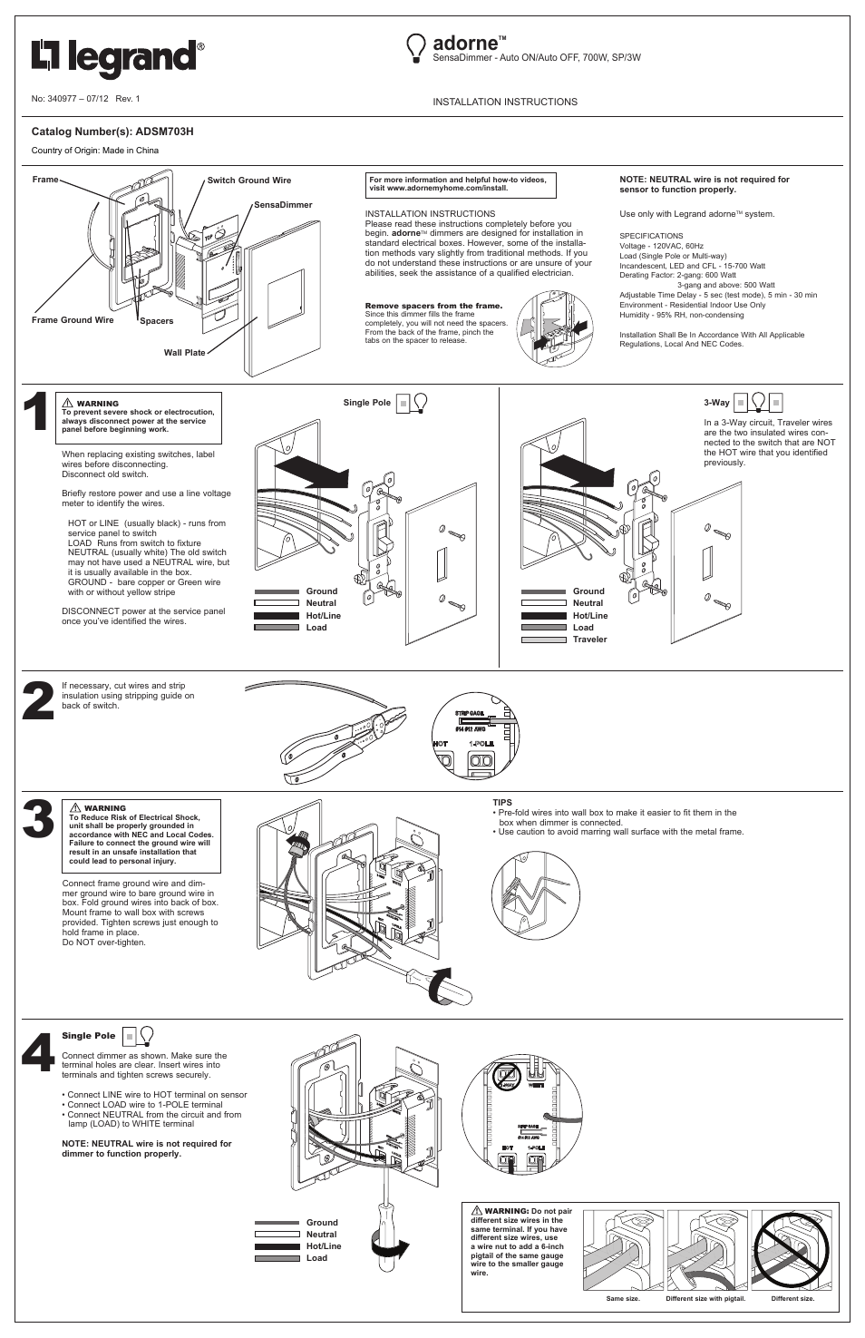 Legrand ADSM703H User Manual | 6 pages