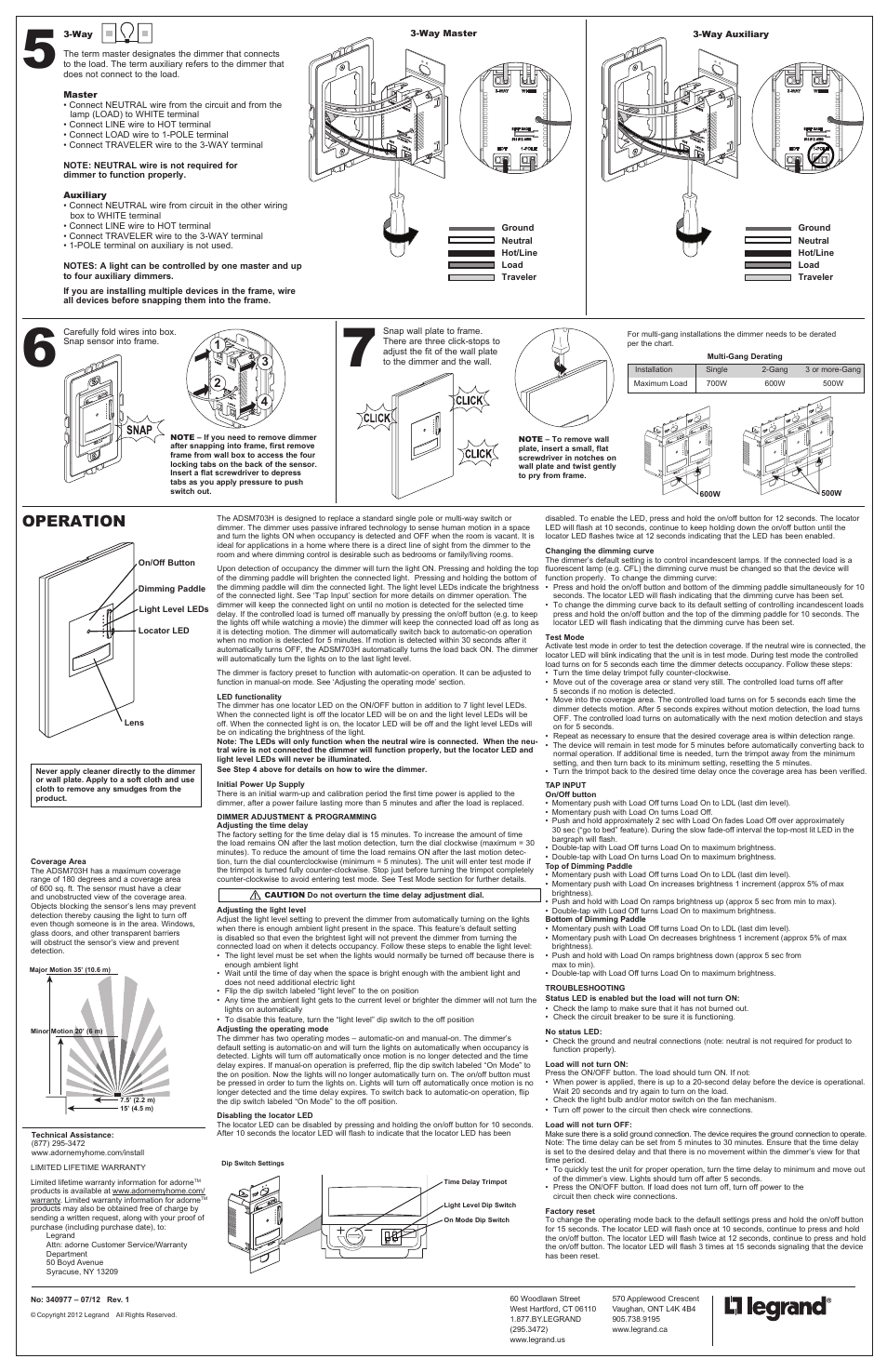 Operation | Legrand ADSM703H User Manual | Page 2 / 6