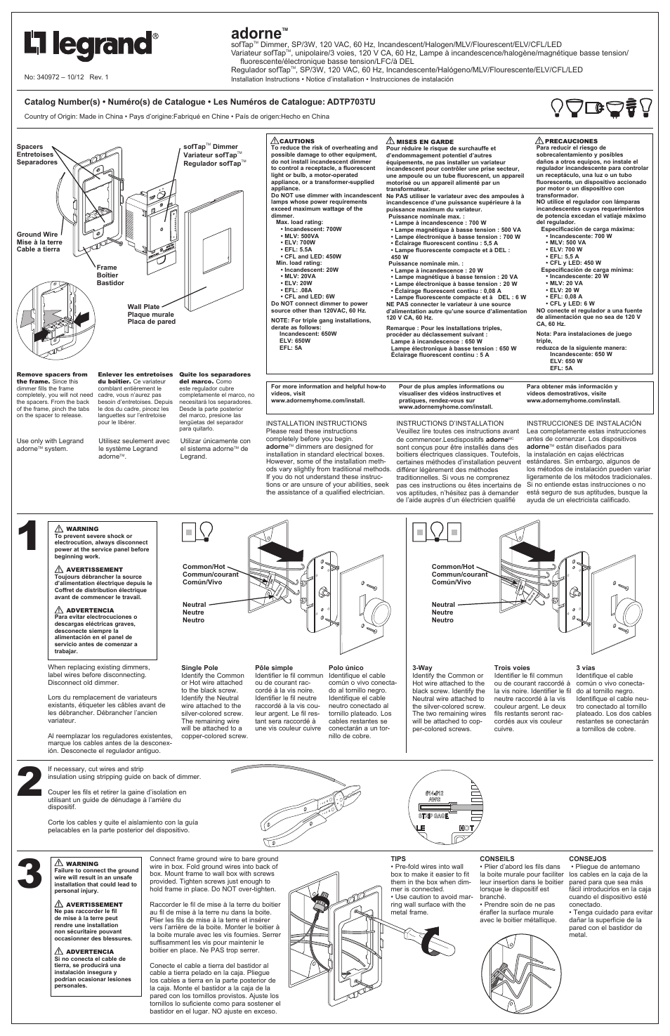 Legrand ADTP703TU User Manual | 4 pages