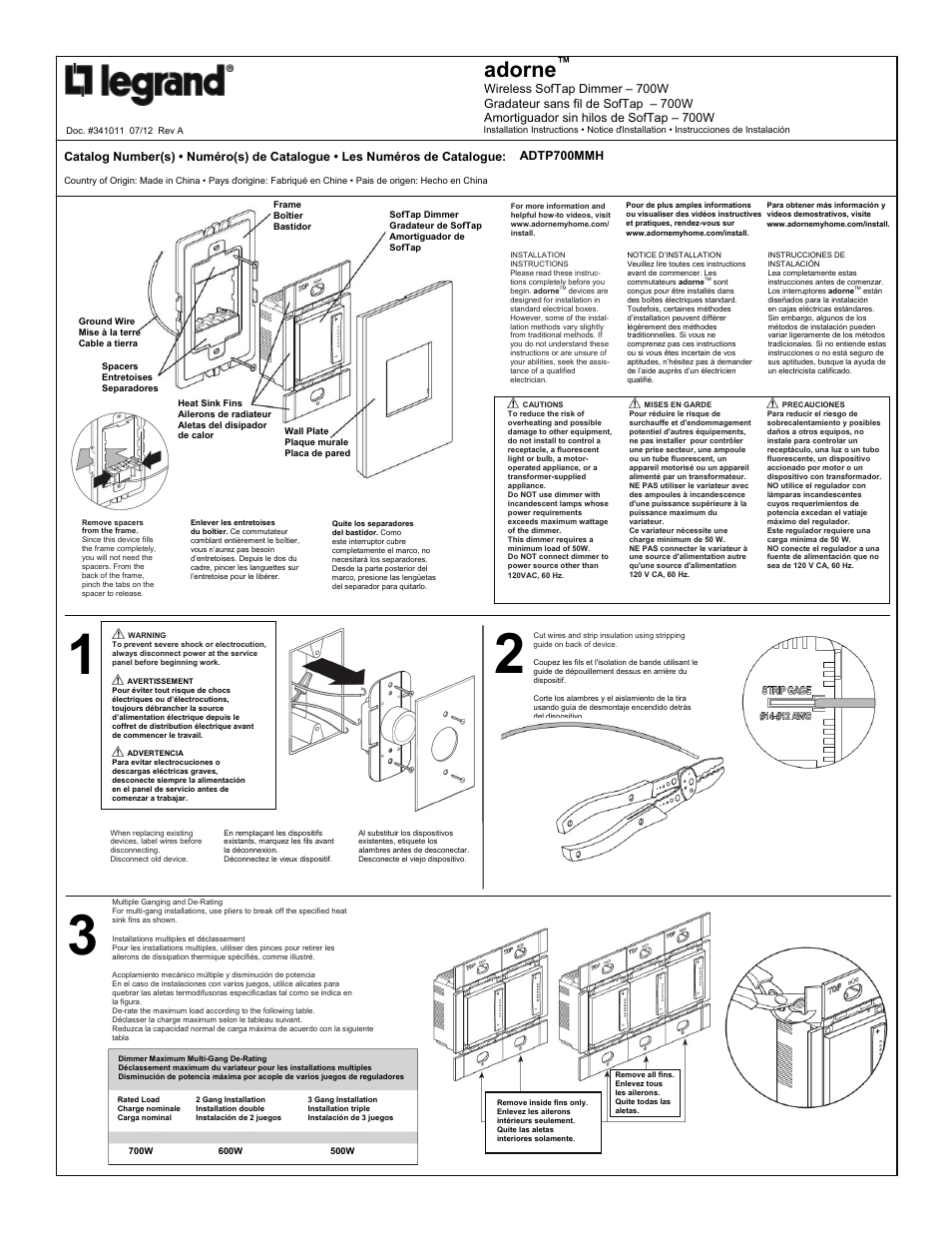 Legrand ADTP700MMH User Manual | 2 pages