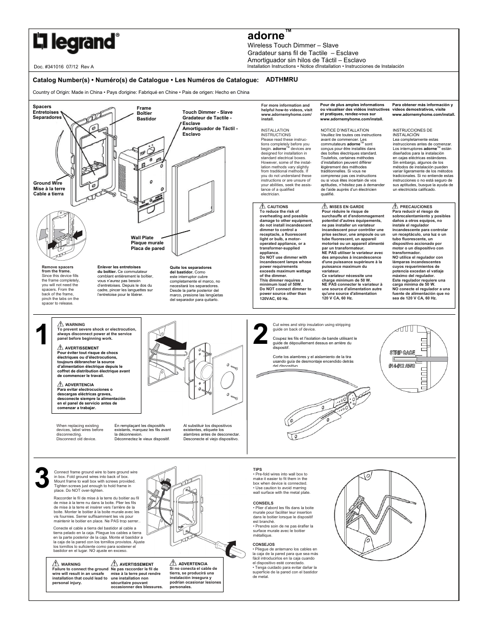 Legrand ADTHMRU User Manual | 2 pages