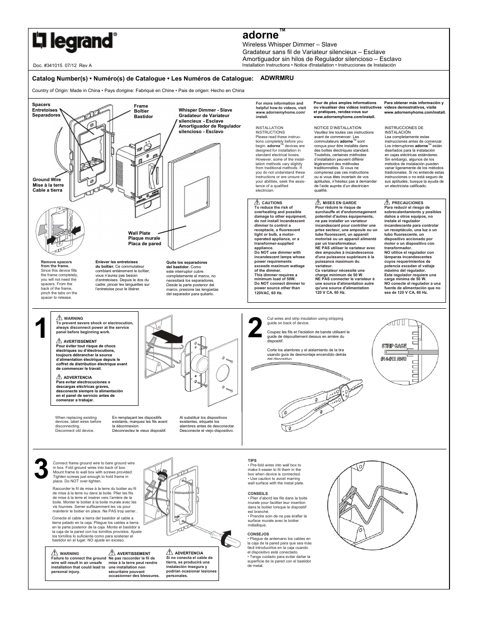 Legrand ADWRMRU User Manual | 2 pages