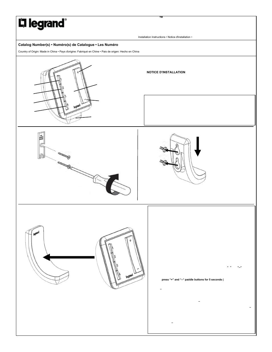 Legrand ADMHRM4 Wireless Lighting Remote Control User Manual | 2 pages