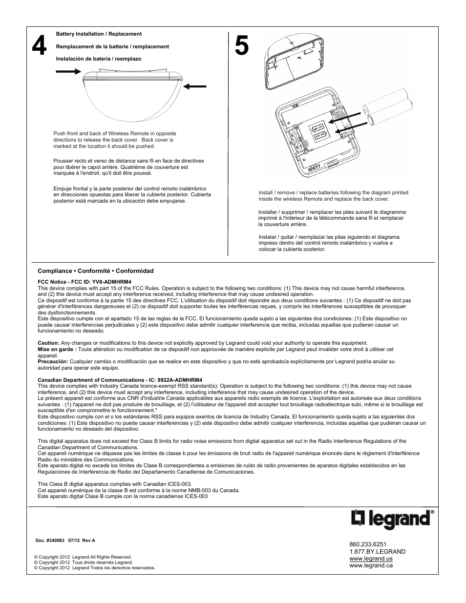 Legrand ADMHRM4 adorne Wireless Room Scene Remote User Manual | Page 2 / 2