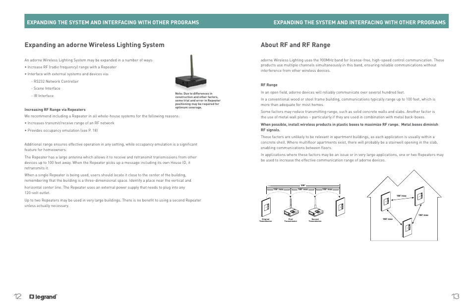 Expanding an adorne wireless lighting system, About rf and rf range | Legrand ADWHRM4 adorne Wireless User Manual | Page 8 / 17