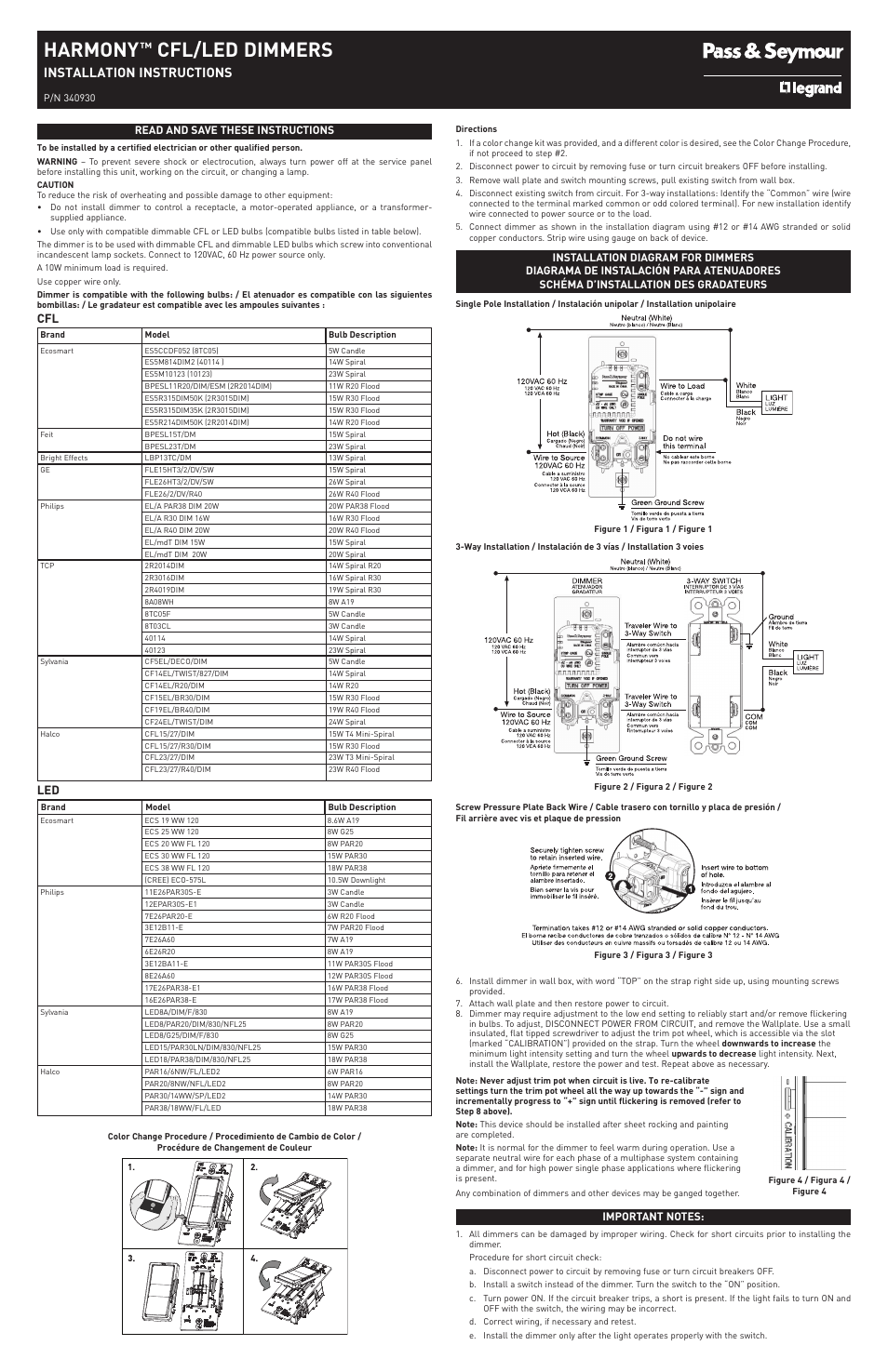 Legrand HCL453PTC User Manual | 2 pages