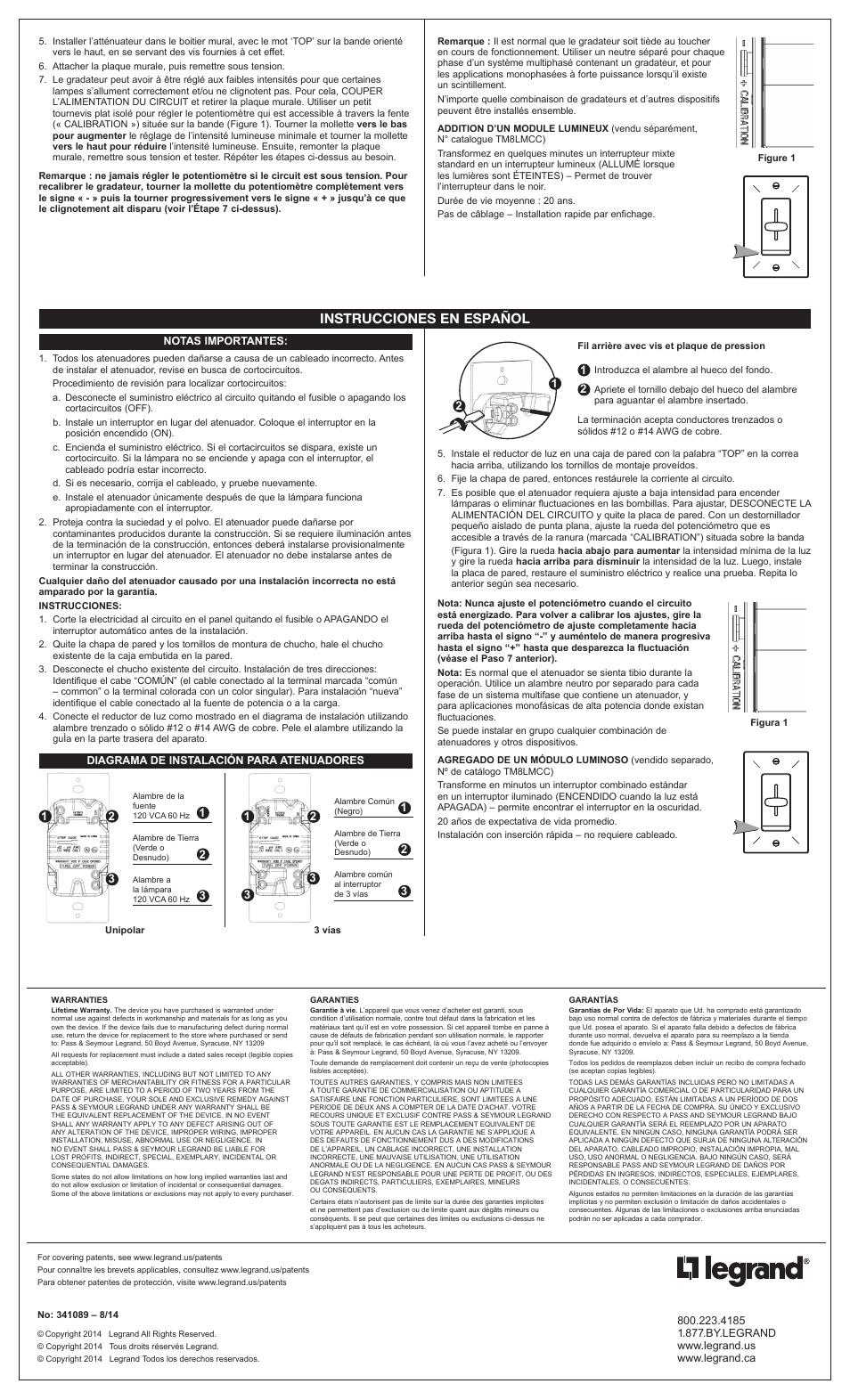 Instrucciones en español | Legrand LSCL450 User Manual | Page 2 / 2