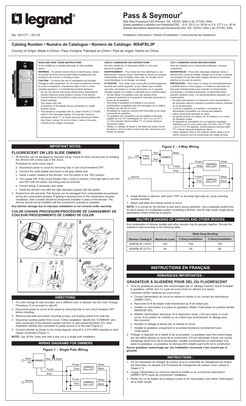 Legrand WS4FBL3P User Manual | 2 pages