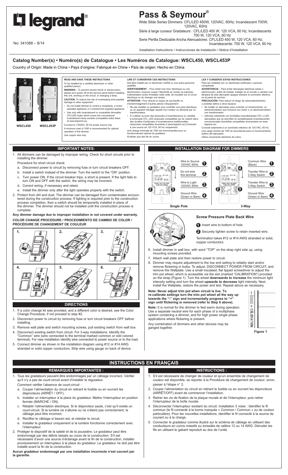 Legrand WSCL450 User Manual | 2 pages