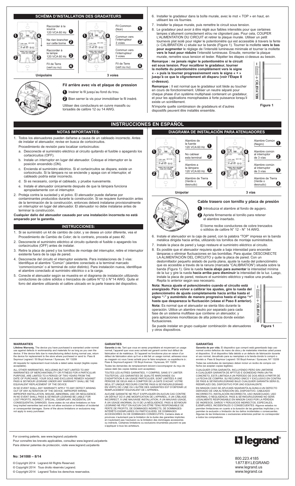 Instrucciones en español | Legrand WSCL450 User Manual | Page 2 / 2