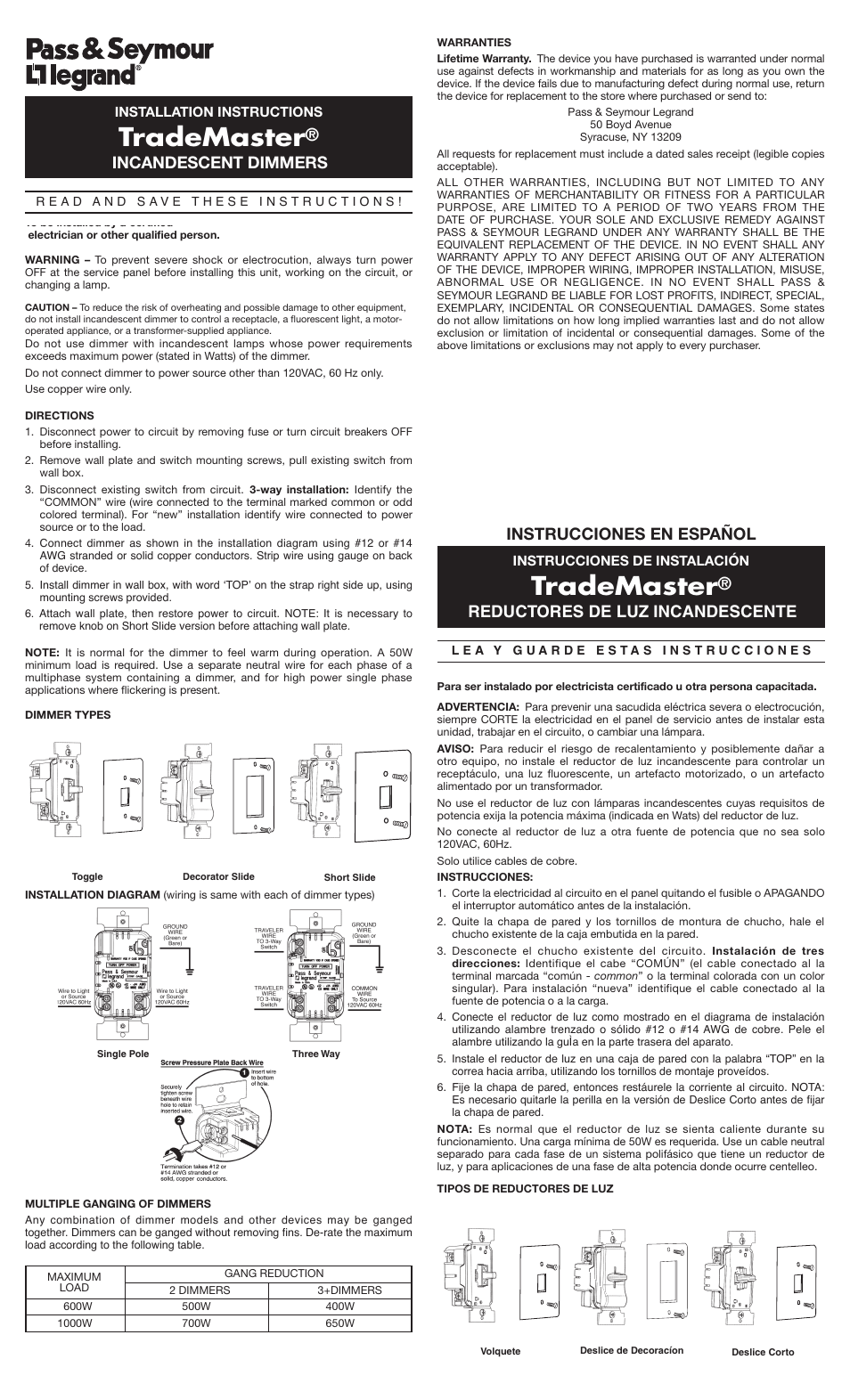 Legrand LS1000 User Manual | 2 pages