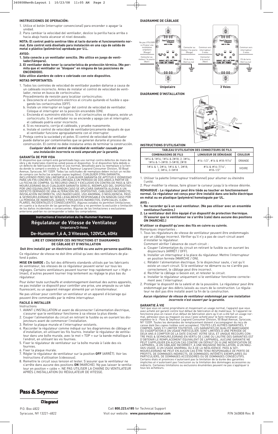 Régulataleur de vitesse de ventilateur | Legrand HDH163PTC User Manual | Page 2 / 2