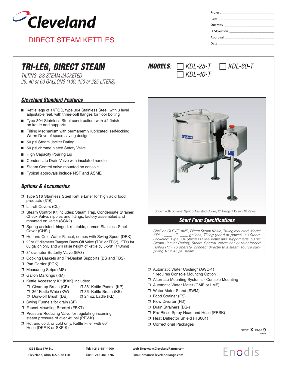 Cleveland Range KDL-60-T User Manual | 2 pages
