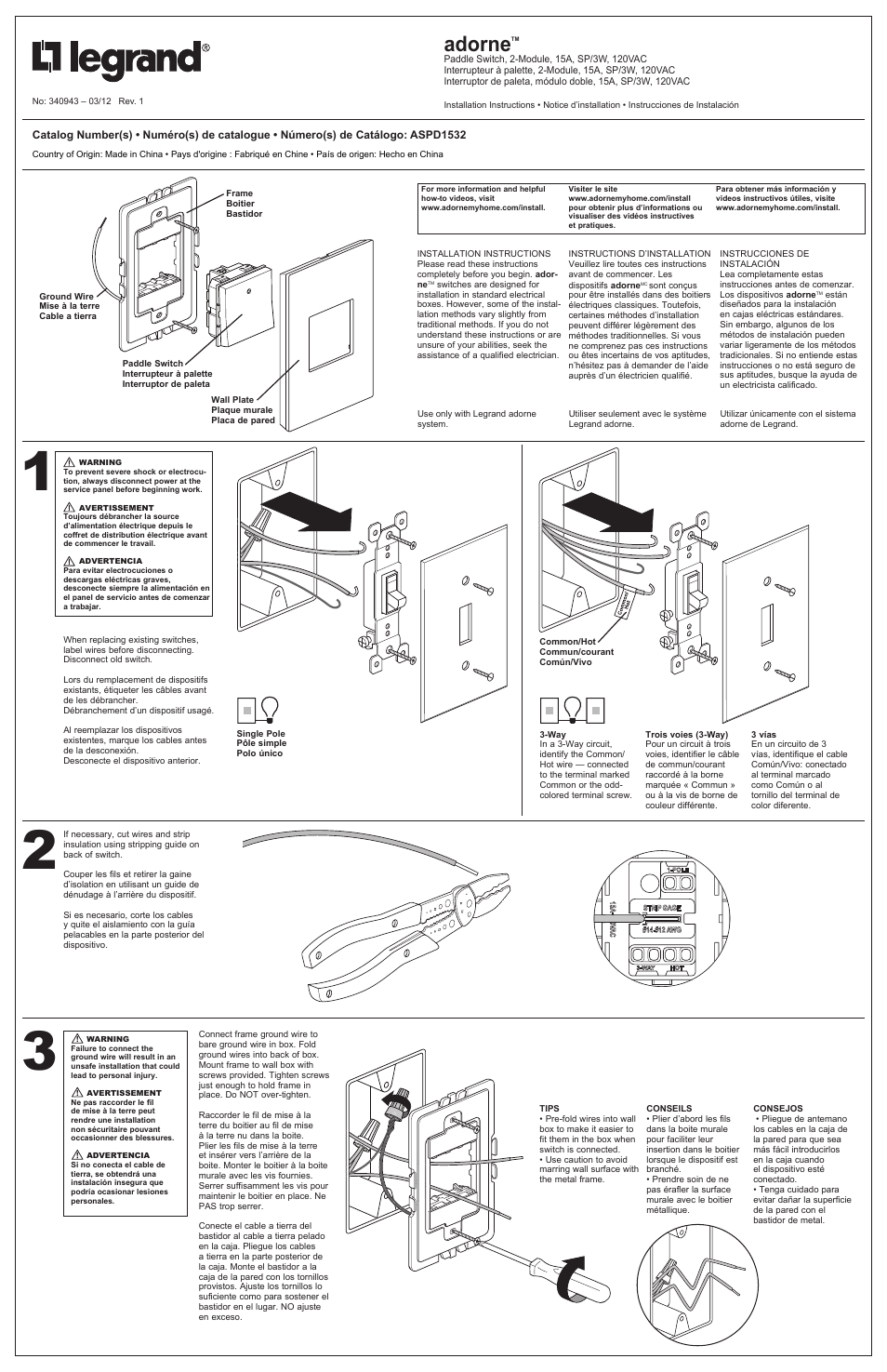 Legrand ASPD1532 User Manual | 2 pages