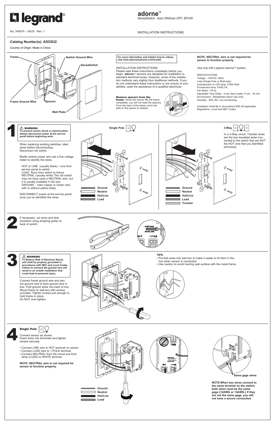 Legrand ASOS32 User Manual | 2 pages