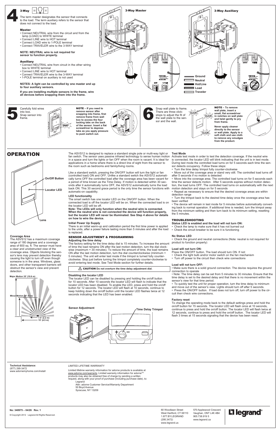 Operation | Legrand ASVS12 User Manual | Page 2 / 2